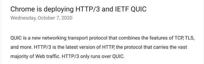 Chrome正在啟用HTTP/3，支持IETF QUIC