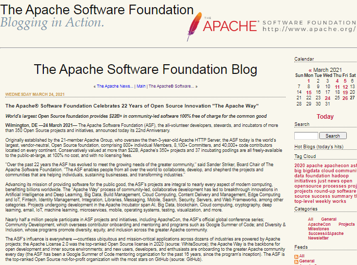 Apache軟件基金會迎來22周年