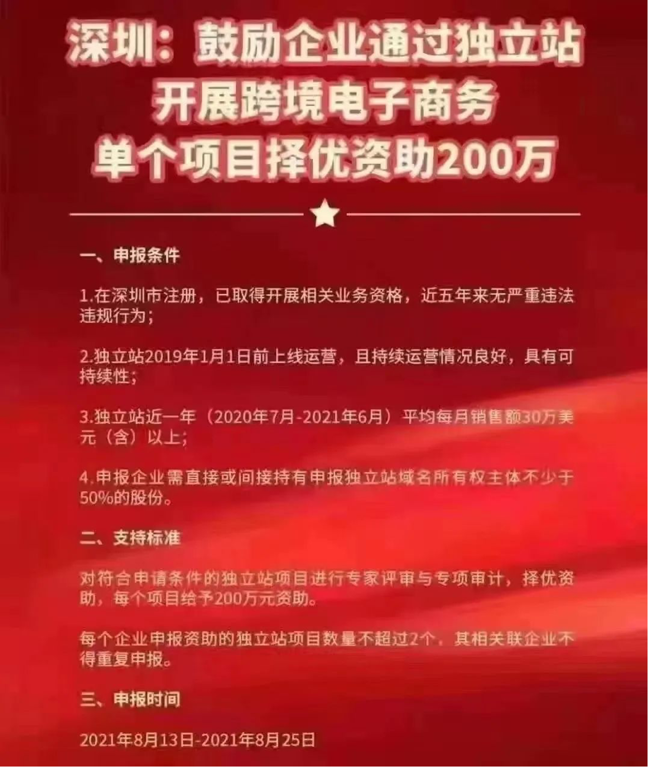深圳鼓勵建設(shè)跨境獨立電商網(wǎng)站建設(shè) 賣家最高補(bǔ)貼 200w！